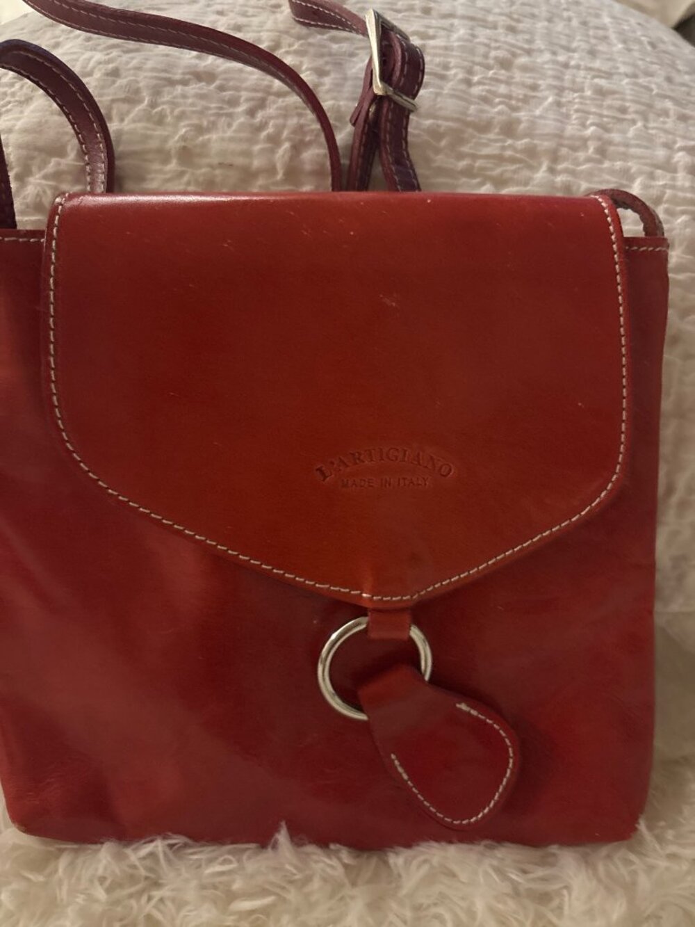 Vintage Italian Leather Crossbody Bag Red L’Artigiano Genuine Leather Adjustable